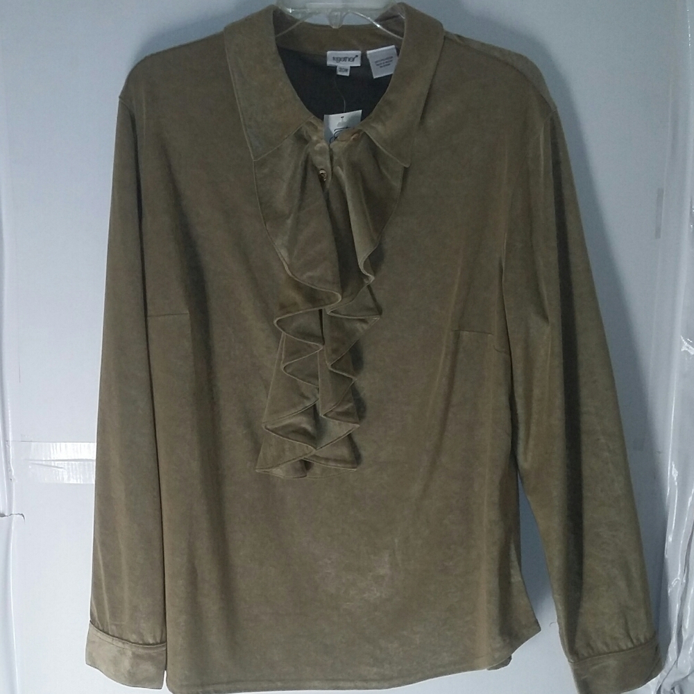 Tan Ruffled Front Blouse size 2X NWT